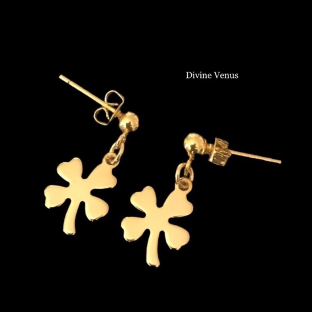 Good Luck Clover Earrings | Gold Plated Stainless Steel | Handmade